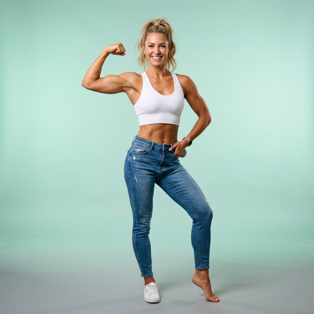 Mujer en forma mostrando pérdida de peso
